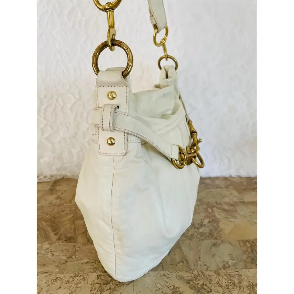 Authentic COACH Hampton white leather stitched Tote F10205 and wallet bundle